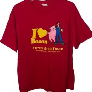 'I Love Bacon' Down Home Diner Philadephia Pennsylvania Tee Shirt Sz L EUC